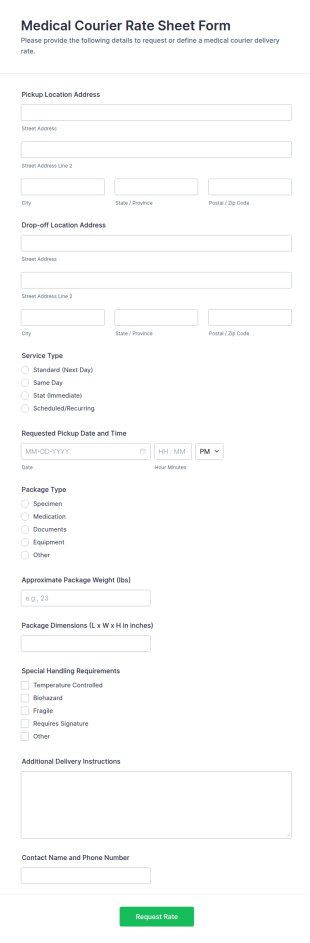 Medical Courier Rate Sheet Form Template