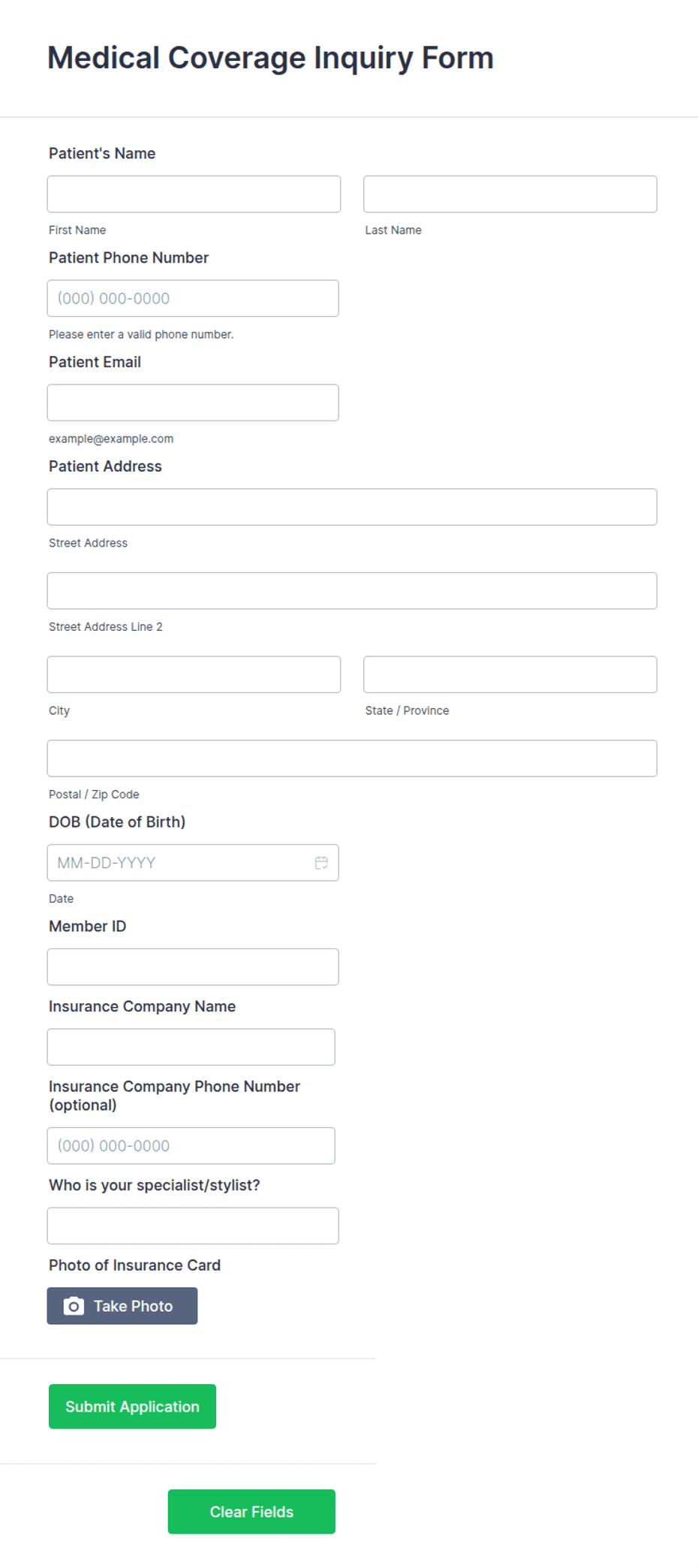 Health Inquiry Example Medical Coverage Inquiry Form Template | Jotform