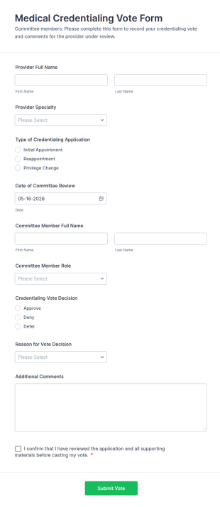 Medical Credentialing Vote Form Template