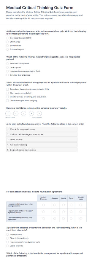 Medical Critical Thinking Quiz Form Template