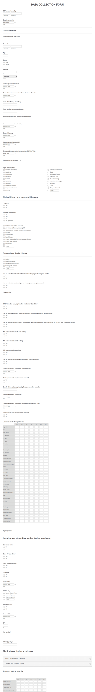Medical Data Collection Form Template