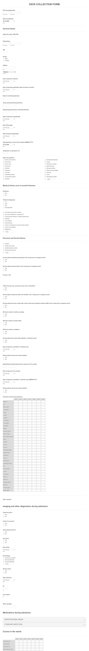 Medical Data Collection Form Template