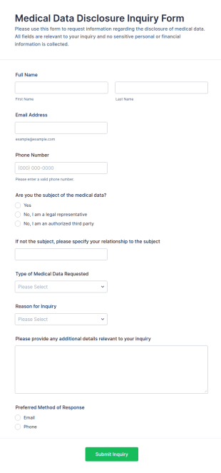 Medical Data Disclosure Inquiry Form Template