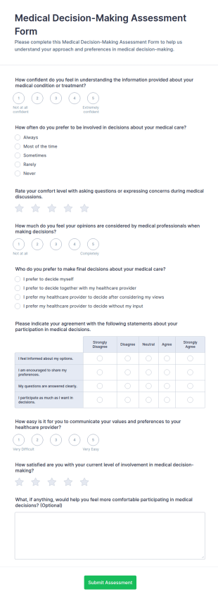 Medical Decision Making Assessment Form Template