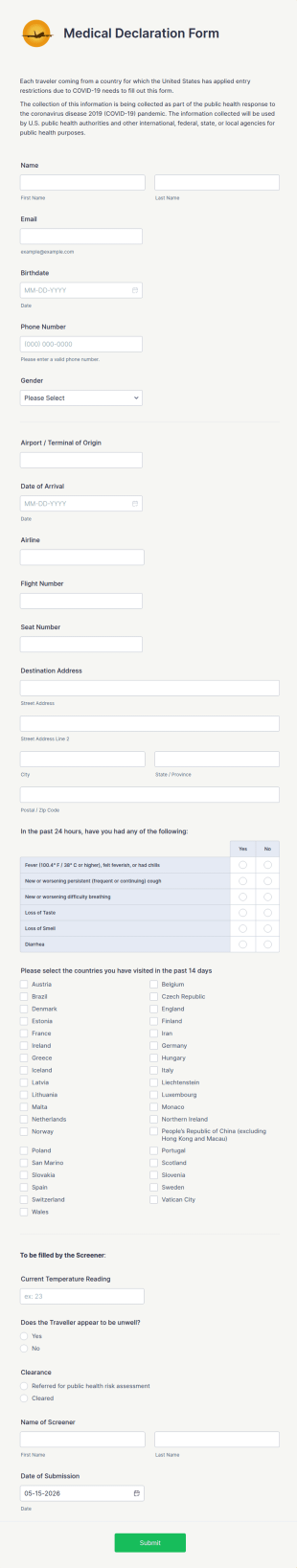 Medical Declaration Form Template