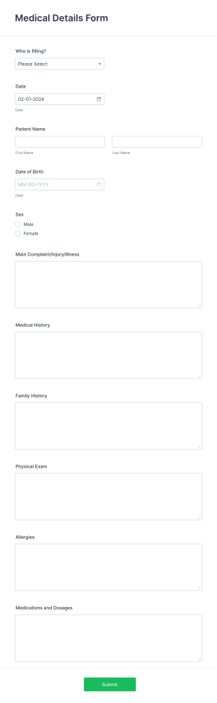 Medical Details Form Template
