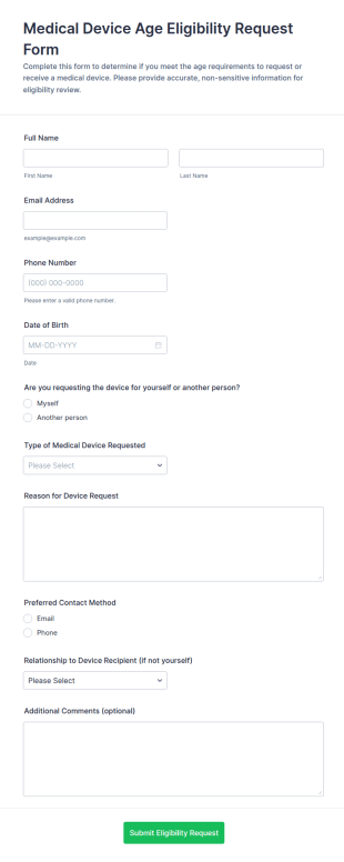 Medical Device Age Eligibility Request Form Template