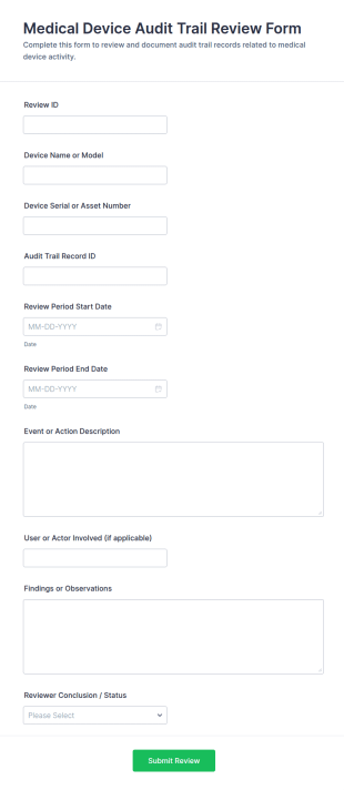 Medical Device Audit Trail Review Form Template
