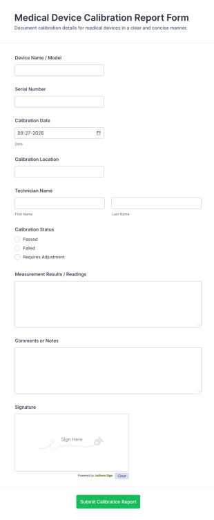 Medical Device Calibration Report Form Template
