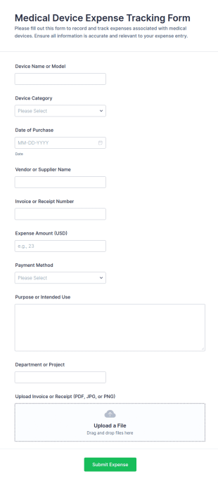 Medical Device Expense Tracking Form Template