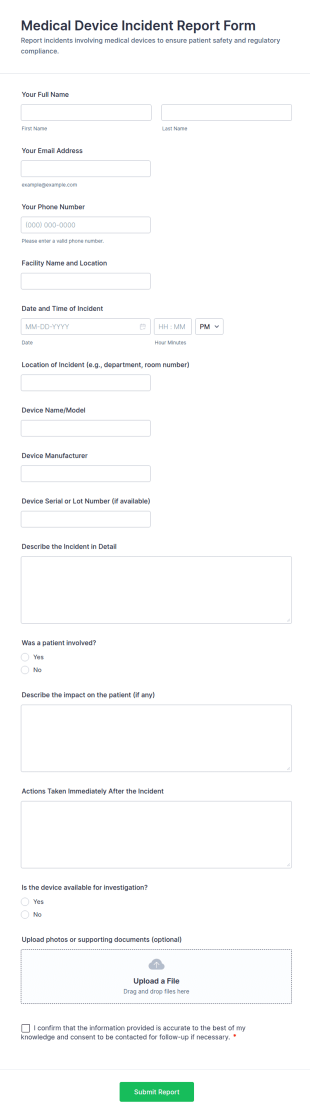 Medical Device Incident Report Form Template