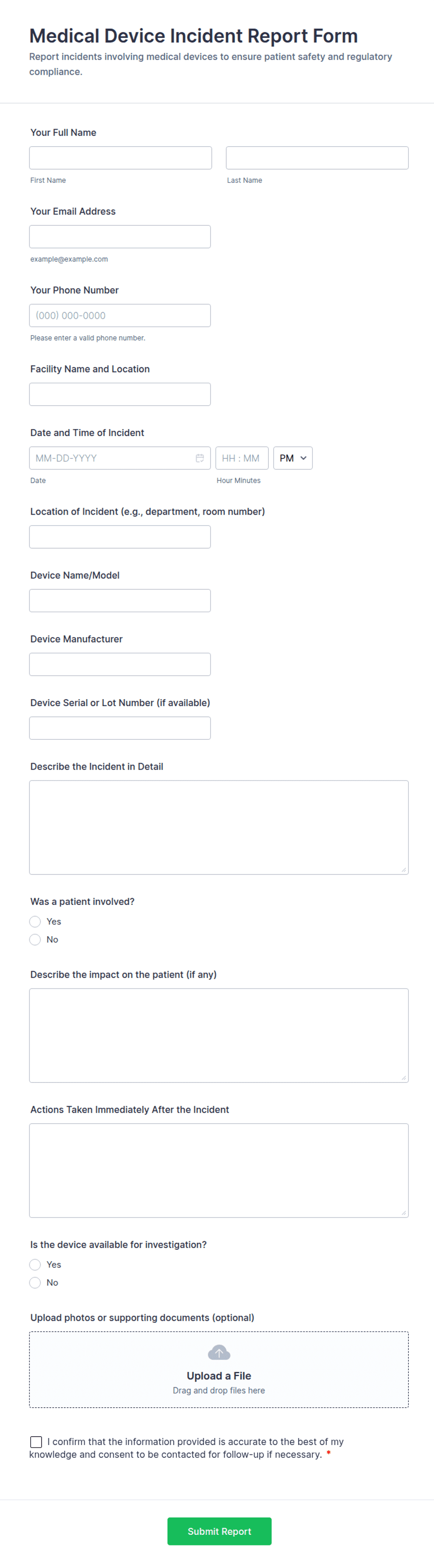 Invasive Device Form Medical Device Incident Report Form Template | Jotform