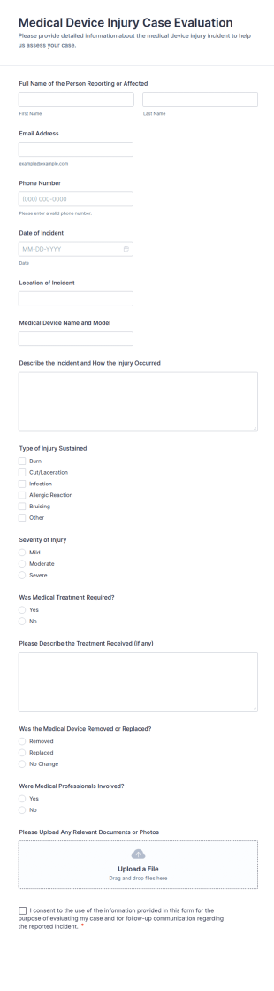 Medical Device Injury Case Evaluation Form Template