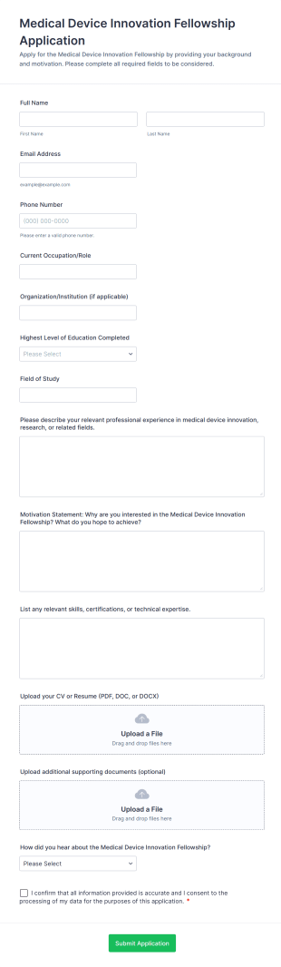 Medical Device Innovation Fellowship Application Form Template