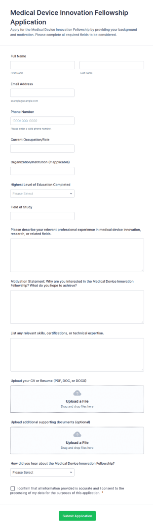 Medical Device Innovation Fellowship Application Form Template
