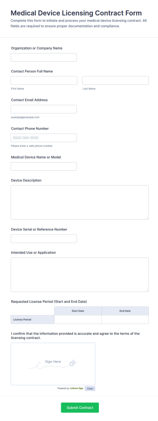 Medical Device Licensing Contract Form Template
