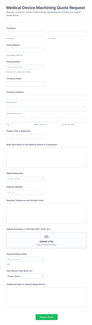 Medical Device Machining Quote Request Form Template