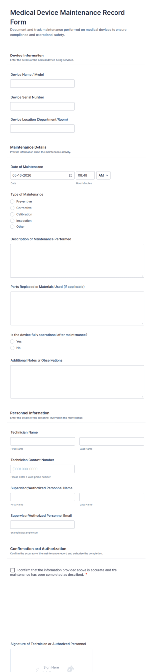 Medical Device Maintenance Record Form Template