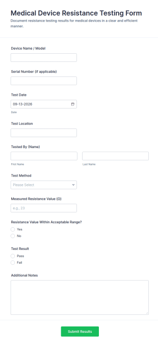 Medical Device Resistance Testing Form Template
