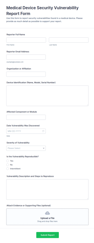Medical Device Security Vulnerability Report Form Template