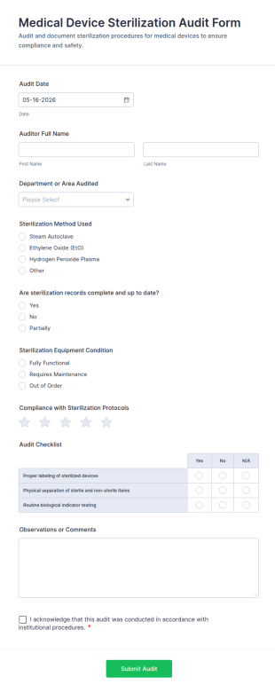 Medical Device Sterilization Audit Form Template