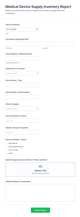 Medical Device Supply Inventory Report Form Template