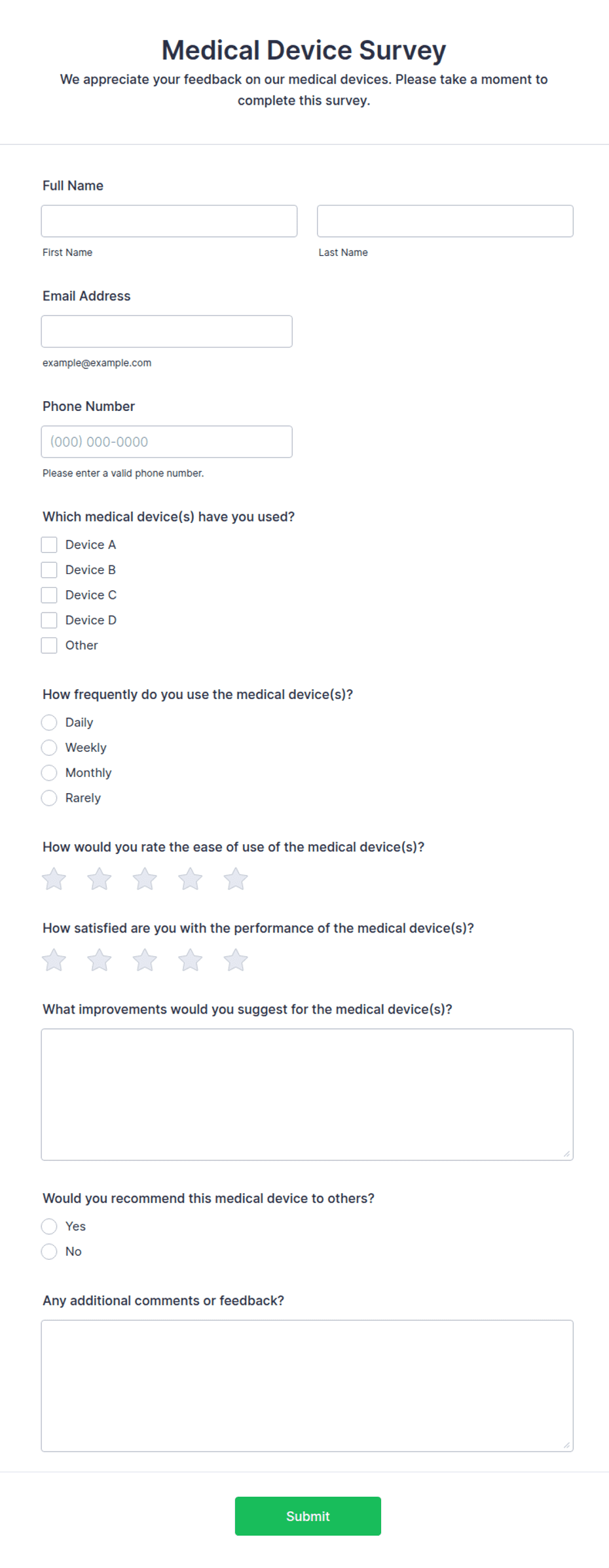 Medical Device Survey Form Template | Jotform
