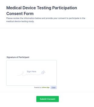 Medical Device Testing Participation Consent Form Template