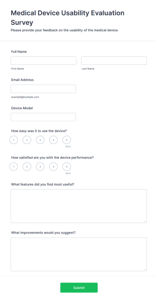 Medical Device Usability Evaluation Survey Form Template