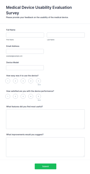 Medical Device Usability Evaluation Survey Form Template