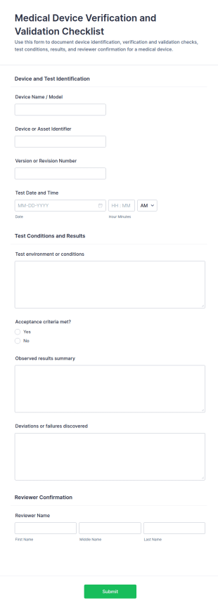 Medical Device Verification And Validation Checklist Form Template