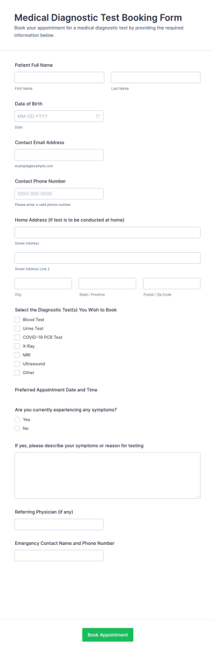Medical Diagnostic Test Booking Form Template