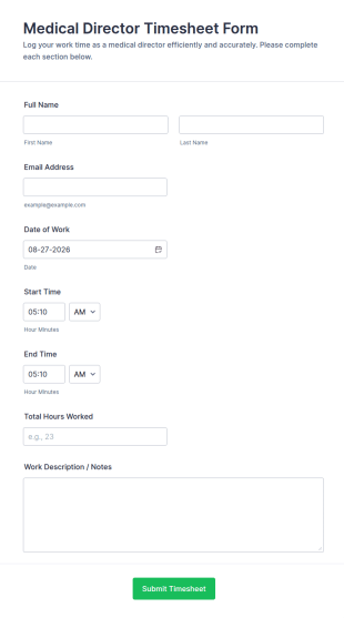 Medical Director Timesheet Form Template