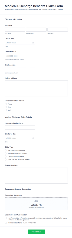 Medical Discharge Benefits Claim Form Template