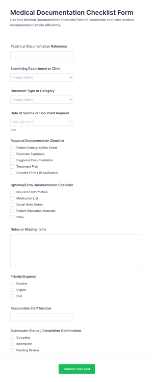 Medical Documentation Checklist Form Template