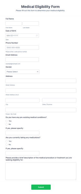 Medical Eligibility Form Template