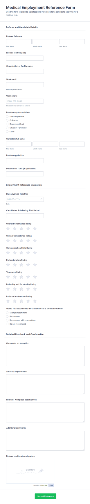 Medical Employment Reference Form Template