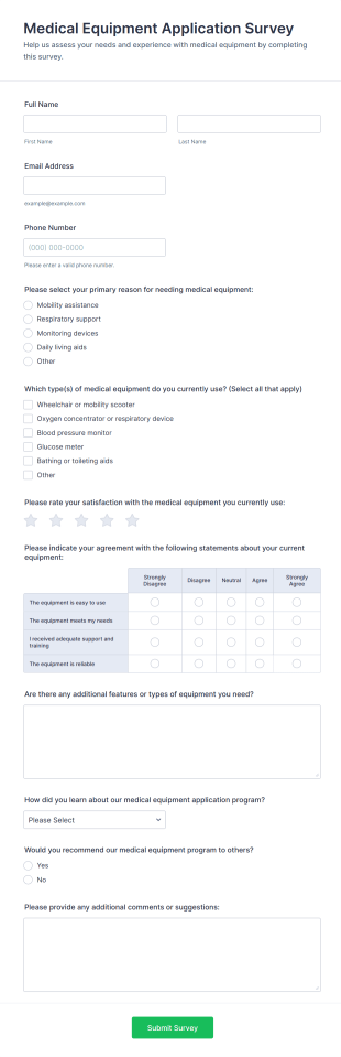 Medical Equipment Application Survey Form Template