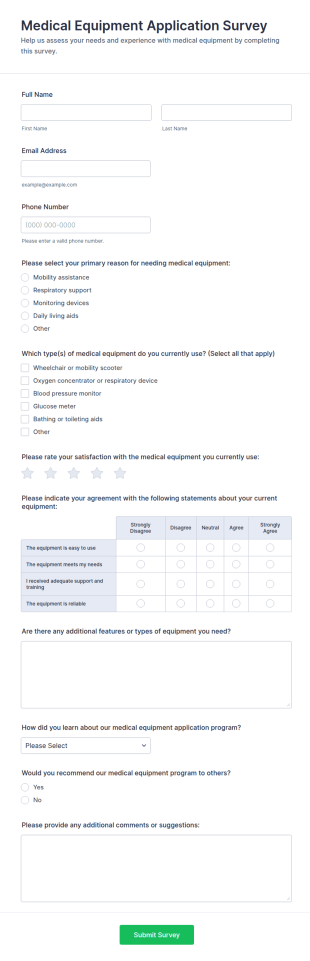 Medical Equipment Application Survey Form Template