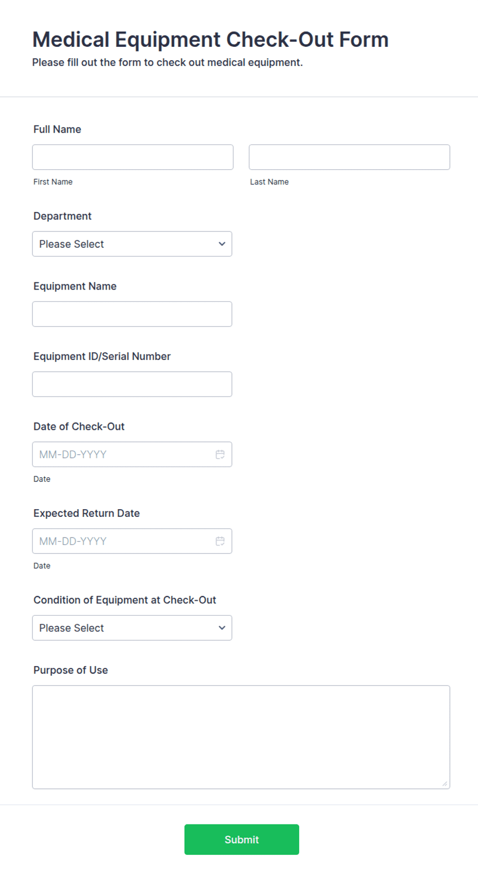 Suction Machine Sign Out Form Medical Equipment Check-Out Form Template | Jotform