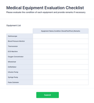Medical Equipment Evaluation Checklist Form Template