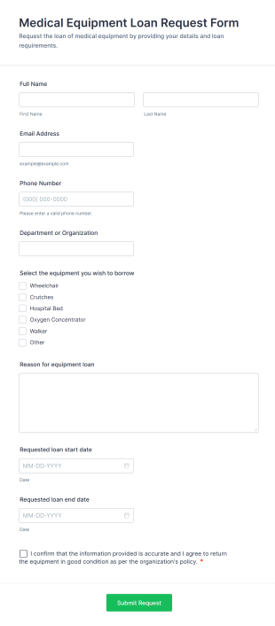Medical Equipment Loan Request Form Template