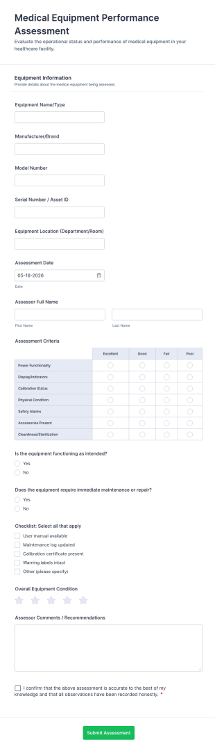 Medical Equipment Performance Assessment Form Template
