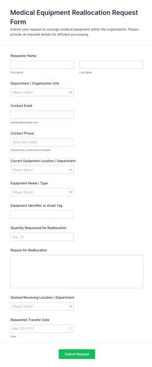 Medical Equipment Reallocation Request Form Template