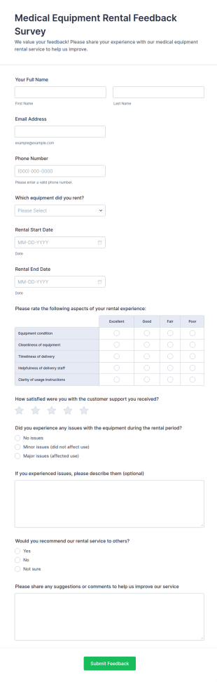 Medical Equipment Rental Feedback Survey Form Template