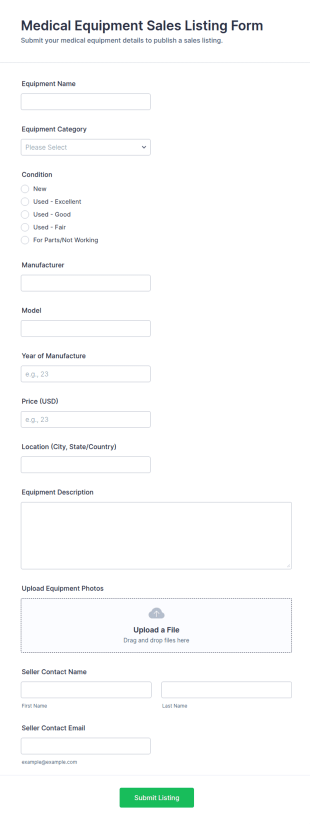 Medical Equipment Sales Listing Form Template