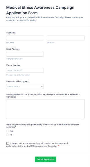 Medical Ethics Awareness Campaign Application Form Form Template