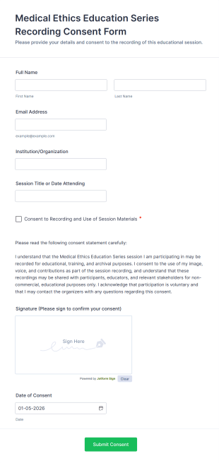 Medical Ethics Education Series Recording Consent Form Template
