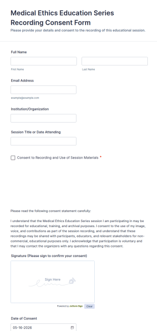 Medical Ethics Education Series Recording Consent Form Template