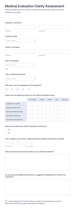 Medical Evaluation Clarity Assessment Form Template